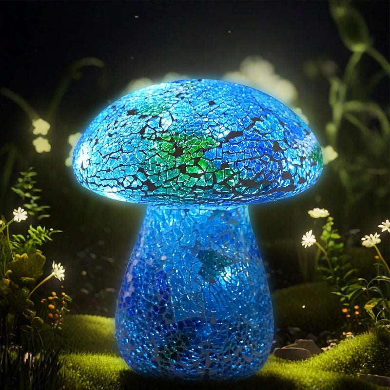 Darkdec Mosaic Mushroom Garden Lights - Table Lamp Outdoor Decor Waterproof Night Light Lawn Decor Statue for Patio, Party, Yard (Blue) - Image 1